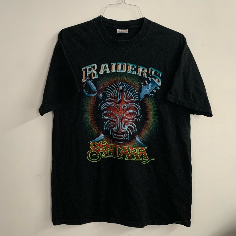 Vintage santana raiders nfl black music concert shirt 2000 y2k rare HTF